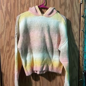Multi colored knitted hooded sweater